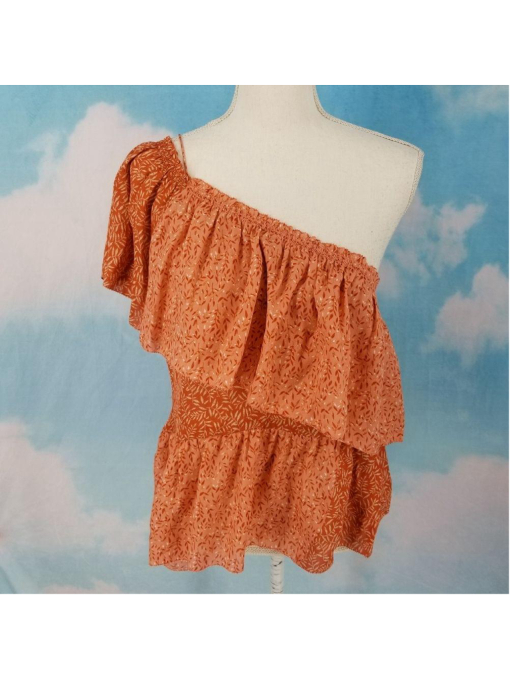 Joie Jakinda One Shoulder Silk Top Medium NWT Cinnamon Botanical Print